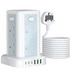 Tower Extension Cord 6M with USB C Slots, Toomke 8 Way Extension Sockets with USB 3.8A (3 Type C & 3 USB A Ports), Multi Plug Extension Sockets 13A 3250W UK Tower Power Strip for Home Dorm Office