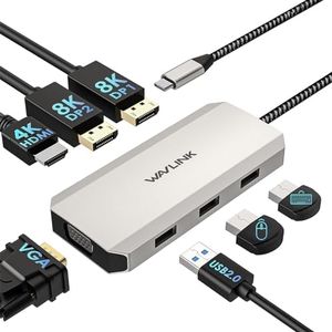 Estación de Acoplamiento para Laptop WAVLINK USB C Quad Monitor, Adaptador multiport con HDMI 4K DP1/2 8K VGA para DELL/HP/Lenovo/Thinkpad, Compatible con Mac/Windows/Chrome OS/Linux/Android/iOS