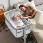 besrey Baby Bassinet Bedside Sleeper, All Mesh Bedside Bassinet for Newborn Infant with Comfy Mattress, 7 Height Adjustable Bedside Crib with 360°Swivel Wheels, Baby Bassinet Sleeper with Mesh Pockets