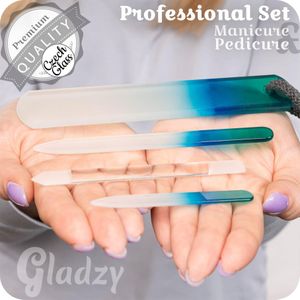 GLADZY Czech Glass Nail File Set – Dual Grit, Callus Remover, Cuticle Pusher