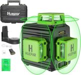 Huepar Laser Level 360 Self Leveling, 3 x 360° High Brightness Cross Line Laser for Construction and Picture Hanging, 12 Green Laser Level Tool with 5200 mAh Rechargeable Battery & Hard Carry Case