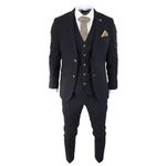 Mens Black 3 Piece Suit Brown Trim Classic Birdseye Vintage Wedding Grooms - Black 38