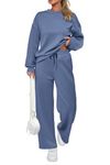 PRETTYGARDEN Women's Two Piece Outfits Sweatsuit Lounge Matching Sets Sweatshirt Jogger Pants Sweat Set Tracksuit (Grey Blue,Medium)