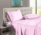 3 Pieces Flat Bed Sheet, 100% Egyptian Cotton - (1 PC Flat Bed Sheet and 2 PC Pillow Covers) 1000 Thread Counts - Pink Stripe,Queen Size.