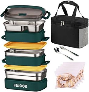 HEWOOH Bento Box Adult Lunch Box (74 Oz Large Capacity), Reusable, Including Lunch Bag, Fork and Spoon, 3 Dividers, Suitable for Work, Picnic, Dishwasher and Microwave Safe. （Green）