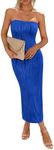 PRETTYGARDEN Womens 2025 Spring Maxi Dress Textured Bodycon Tube Off Shoulder Strapless Back Slit Long Party Dresses (Blue,Small)