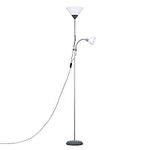 MiniSun Modern Metallic Silver 2 Way Mother/Father Parent & Child Uplighter and Spotlight Design Floor Lamp