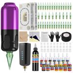 Solong Tattoo Gun Kit Tattoo Kit Professional Tattoo Machine 1600mAh Power Supply with 40pcs Tattoo Needles for Beginners and Artists Purple