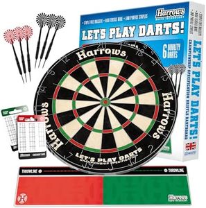 Harrows Dart Board Let’s Play Set, Dartboard Official Size I Darts Board with 6 Darts I Compatible with Dart Board Stand, Dart Board Lighting, Dartboard Cabinet I 6 Darts Set with Board