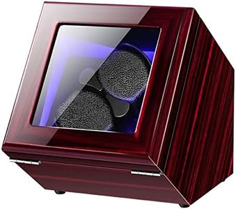 Watch Winder Box for Rolex with Quiet Motor, Blue LED Light Flexible Watch Pillows 2/4 Holes for Automatic Watches with AC Adapter or Battery Powered (2+0 Ebony Wood)