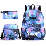 Stitch Backpack 3Pcs for Kids Pencil case, Shoulder Bags Youth Cartoon School Bookbag Fashion Practical Bag Suitable for Teenagers and Students (Blue 1)