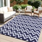 OLANLY Waterproof Outdoor Rug 8x10 ft Clearance, Reversible Plastic Straw Rug, RV Mat, Indoor Outdoor Carpet for Patio, Camping, Balcony, Deck, Backyard, Navy & White