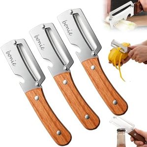 Multi-Functional Stainless Steel Thickened Fruit Peeler Knife, 2026 New 3 in 1 Stainless Steel Blade Peeler for Kitchen with Wooden Handle and Bottle Opener for Vegetable & Fruit (Brown, 3PCS)