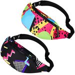 2 Pcs 80s 90s Fanny Pack Retro Waist Packs for Men Women Adjustable Casual Waist Bag Neon Fanny Pack Cute Vintage Hiking Belt Waist Packs for Travel Party Festival Hiking Cycling Fresh Style