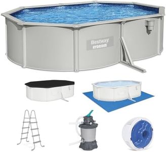 Bestway Hydrium 16’5” x 12’ x 48” Oval Steel Wall Above Ground Pool Set with 950 GPH Sand Filter Pump, Skimmer and Ladder – Semi-Permanent Year-Round Swimming Pool