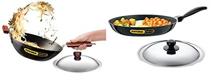 Hawkins Futura Non-Stick Frying Pan with Steel Lid, 30cm and Futura Nonstick Stir-Fry Wok (with Stainless Steel lid) 3 L, 28 cm, 3.25 mm