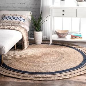 nuLOOM Rikki Coastal Braided Jute Area Rug, 4' Round, Navy