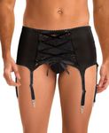 ohyeahlady Lace Suspenders Men Sexy Underwear Thigh Garter with Strong Clips Sissy Lingerie Clothing L (No Thongs) Black