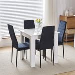 NICEME 75x75cm Square Dining Table and Chairs Set, Small Dining Room Set High Gloss Dining Table with Chairs Home Furniture (Black Flannel, White Table with 4 Chairs), SSZZ-2023