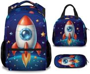 COOPASIA Planet Backpack for Boys Girls, Kids Backpack with Lunch Box and Pencil Pouch, School Bookbag for Primary Elementary, Durable, Lightweight, 17 Inch Cute Backpack School Essentials