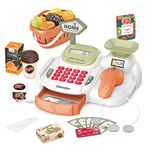 Pretend Play Calculator Cash Register Toy, 36 PCS Supermarket Shop Toys with Scanner, Play Food, Play Money for Kids, Grocery Store for Boys & Girls，Gifts for Ages 3 4 5 6 (Green)