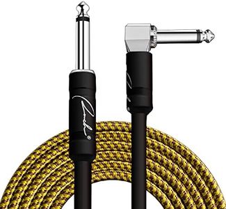 Ranch Guitar Cable 20 Ft - Straight to Right Angle Cable - Quarter Inch Electric Guitar Cord and Amp Cable - High Fidelity Bass Guitar Cable - Nylon Braided Audio Cable – Gold