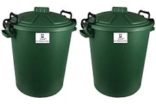 Srendi® 2 x 50L Plastic Bin/Waterfroof/Rodent Proof/Ideal for Outdoor/Animal Feed/Food/Storage/Flour Locking Lid (Dark Green)