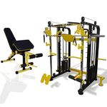 GYM24 EQUIPMENTS Multi Gym Functional Trainer with Smith Machine with Iron Weight Stack 80 kg Both Side for Home Gym Equipment (Yellow Black) with 6IN1 ADJUTABLE Bench