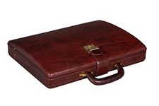 BRAND LEATHER Genuine Leather Numbering Lock Stylish Briefcase For Office|Business|Meeting|Outdoor (BROWN)