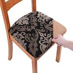 Homaxy Stretch Chair Seat Covers for Dining Room Set of 2, Elastic Dining Chair Seat Protector Cover Removable Washable Chair Slipcovers with Ties, Black Flower