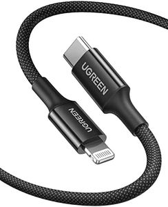 UGREEN USB C to Lightning Cable 1M, Apple MFi Certified, Type C PD Fast Charging iPhone Charger Silicone Braided Cord, for iPhone 14 Pro Max/13/12, iPad Pro/Air/Mini, AirPods, Black