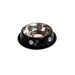 Foodie Puppies Stainless Steel Pet Feeding Paw & Bone Print Bowl - 450ml (Night Black - Small) for Small Dogs & Puppies | Food/Water Feeding Anti-Slip/Skid Rubber Base Bowl | Non-Toxic & 100% Safe