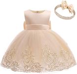 CMMCHAAH Infant Girls Big Bowknot Dresses Baby Little Girls Tulle Lace Wedding Party Ball Gown Dress (Champagne,60)