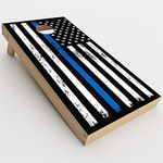 Skin Decals Vinyl Wrap for Cornhole Game Board Bag Toss (4 pcs.) Includes Dry Erase Marker and Scoreboard | Thin Blue Line Flag