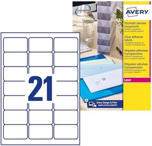 Avery Italia L7560-25 Etichette adesive trasparenti lucide, 25 fogli A4, rettangolari 63,5x38,1mm, 21 etichette per foglio, adesivo permanente, stampanti laser