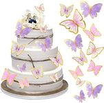 60Pcs Butterfly Cupcake Topper Pink Purple Gold, Lively 3D Butterflies for Cake Decor Birthday Anniversary Kids Wedding Girl Women Party Wall Food Decorations,Mixed Size