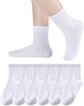 Kids Crew Athletic Socks Boys Girls Cotton School Uniform Casual Basic Socks 6 Pairs, White, 6-8 Years