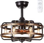 IZOWE Ceiling Fans with Lights and Remote, Industrial Fan Light Ceiling Reversible Bladeless Ceiling Fans with Lamps, 3 Speed Vintage Caged Ceiling Fan Light Bedroom Dining Room Kitchen E14*6