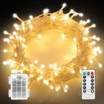 Twinkle Star Battery Fairy Lights with Remote, 33ft/10m 100 LED Dimmable Christmas Lights with Timer & 8 Mode, Waterproof String Lights for Indoor Outdoor Xmas Tree Decorations Lights, Warm White