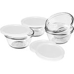 Kitchen Supply Glass Custard Cups with Snap On Lids, 6-Ounce, Set of 4