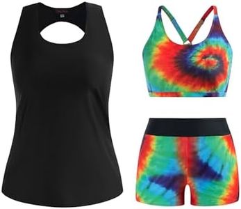 Hanna Nikole Plus Size 3 Piece Womens Bathing Suits with Shorts Bra Summer Tank Swimwear Tie Dye 20W