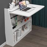 Bixiaomei Wall Mounted Drop-Leaf Table, Wooden Laptop Desk with Cabinet, Foldable Hanging Table Shelf, Multifunctional Computer Workstation with Storage Compartments in Home Office for Space Saving