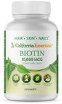 California Essentials High Potency Biotin 10000mcg Tablets - Daily Healthy Hair Skin and Nails Vitamins; Vegetarian Biotin for Hair Growth - 150 Count (150)