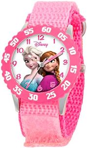 Disney Frozen Analog Watch, Time Teacher for Kids and Toddlers, Pink Bezel & Nylon Strap Watch, Pink, SS Kids