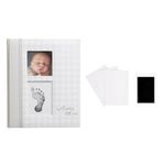 Pearhead Gingham Baby Memory Book and Clean-Touch Ink Pad, Gender Neutral Baby Gift, Baby Milestones Photo Album, Gray