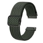 BISONSTRAP Nylon Watch Bands 18mm, Adjustable Braided Loop Straps for Men and Women,Army Green with Black Buckle