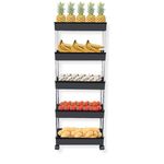 AEXONIZ TOYS Plastic Kitchen Storage Trolley Rack, Rolling Utility Cart, Slide Out Storage Shelves Space Saving Home Storage Organizer Racks with Wheels (Black, 5 Layer)