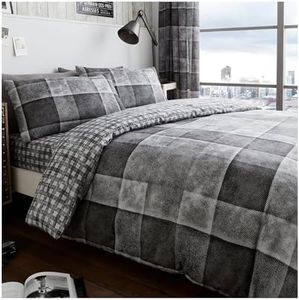 Gaveno Cavailia Luxury Denim Check Bed Set with Duvet Cover and Pillow Case, Polyester-Cotton, Grey, Super-King