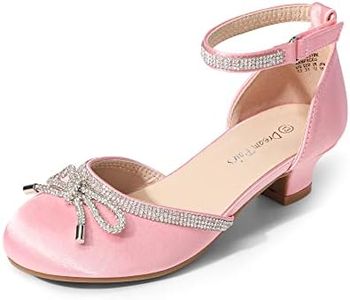 DREAM PAIRS Girls Dress Shoes Closed Toe Low Heels Ankle Strap Pumps for Toddler Little Big Kid Flower Party Wedding Princess,Size 2 Little Kid,PINK,SDFL2318K