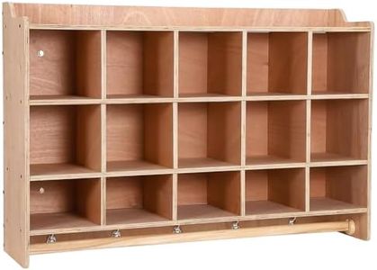 GarveeLife Cubby Storage Organizer Cubes, Daycare Shelves with 15 Cubbies Shoe Layer with Hooks and Shelf, Hanging Wall Mount, Furniture for Kids Toys, Classroom, 47-Inch Width